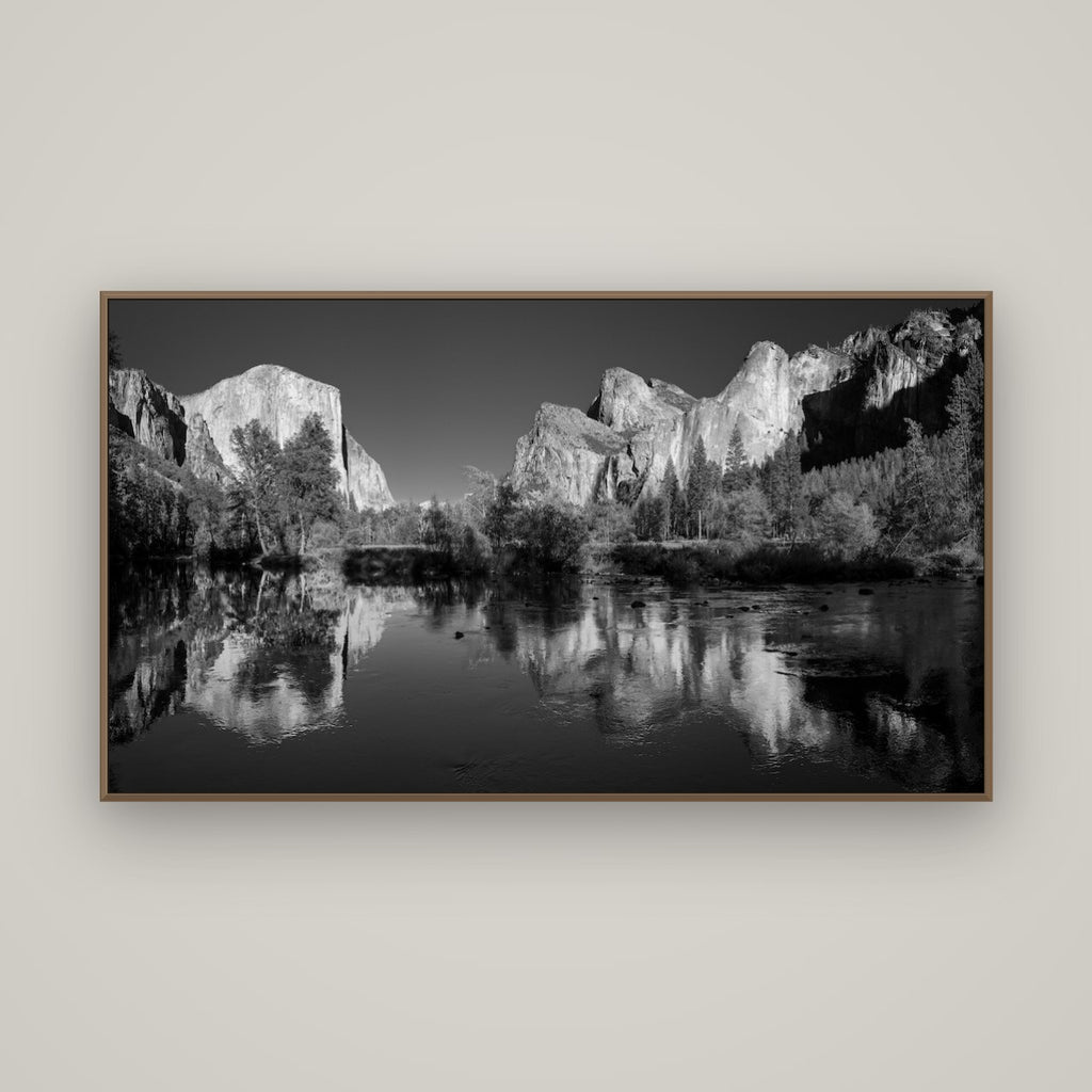 Yosemite Calm Reflection, Valley View, Basel Walnut, 160×90 cm. New Zealand fine art wall art by Stephen Milner.