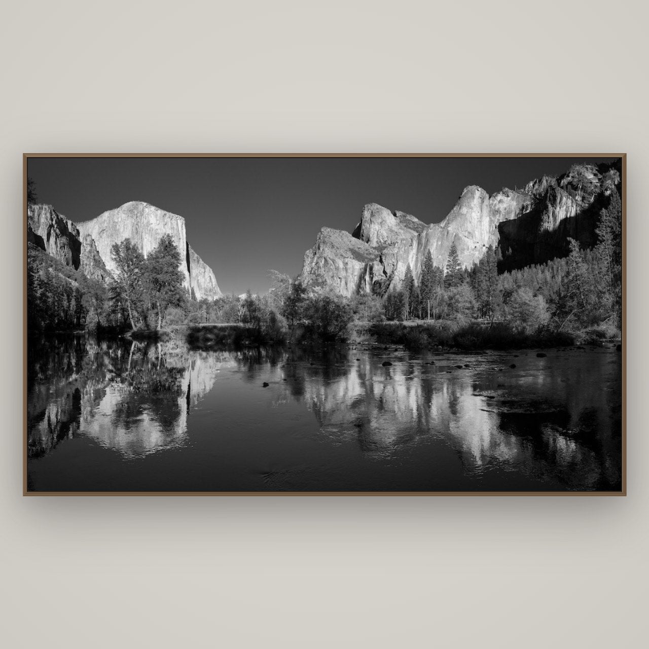 Yosemite Calm Reflection, Valley View, Basel Walnut, 196×110 cm. New Zealand fine art wall art by Stephen Milner.