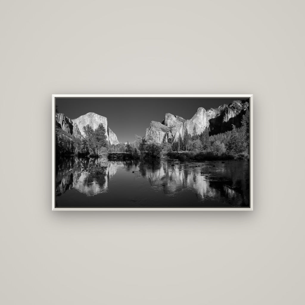 Yosemite Calm Reflection, Valley View — Basel White, 107×60 cm. New Zealand fine art wall art by Stephen Milner.