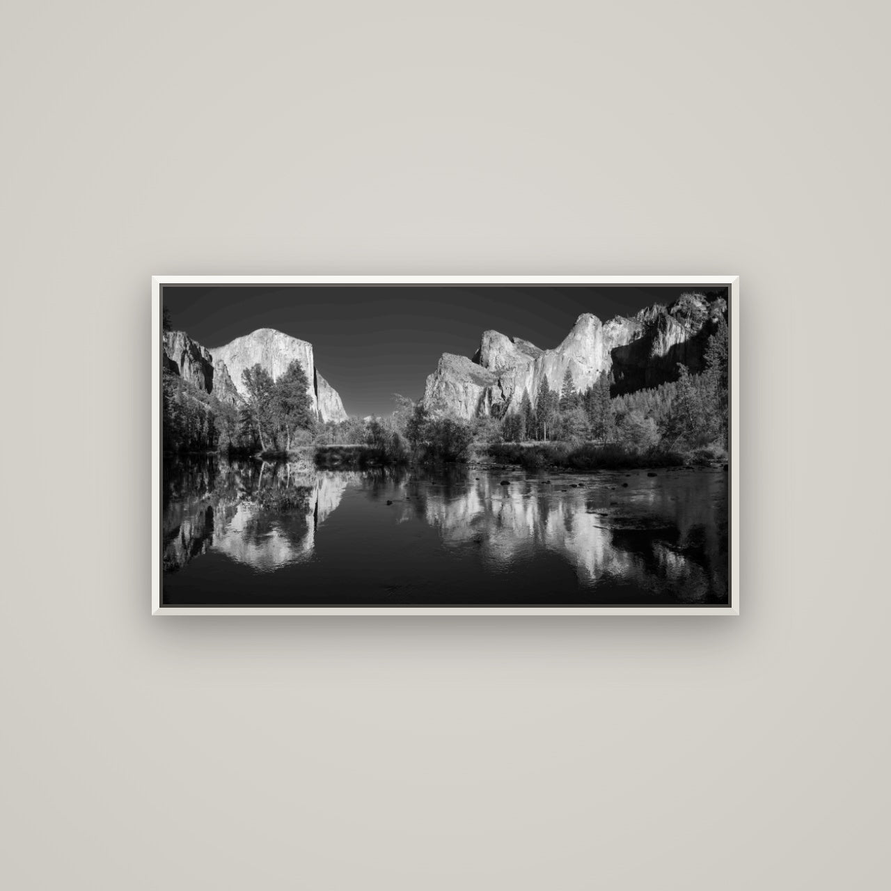 Yosemite Calm Reflection, Valley View — Basel White, 107×60 cm. New Zealand fine art wall art by Stephen Milner.
