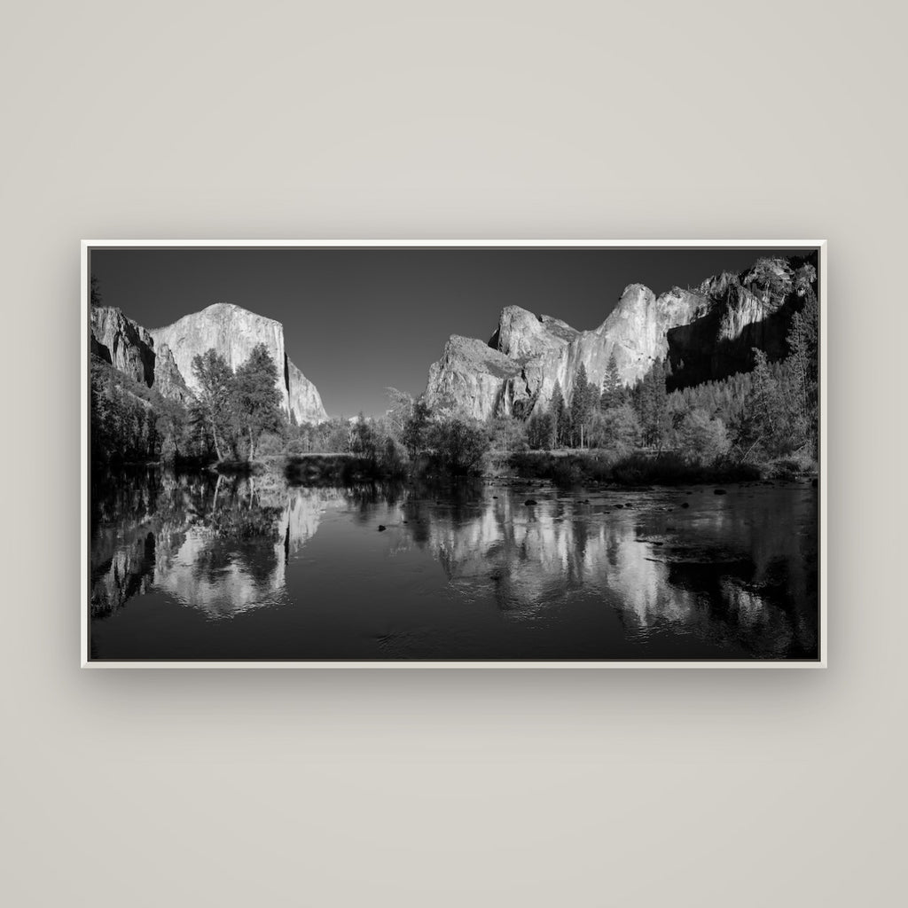 Yosemite Calm Reflection, Valley View — Basel White, 160×90 cm. New Zealand fine art wall art by Stephen Milner.