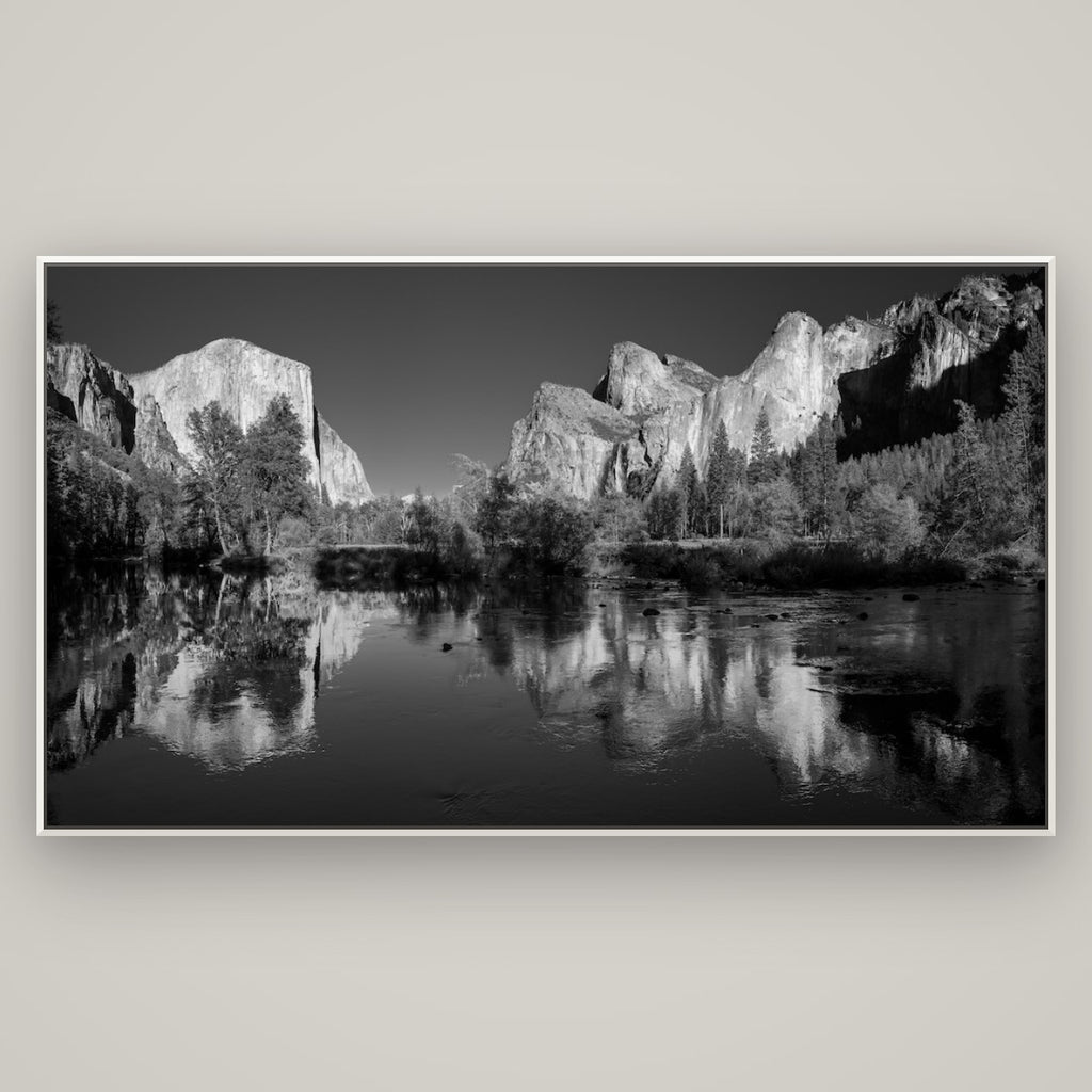 Yosemite Calm Reflection, Valley View — Basel White, 196×110 cm. New Zealand fine art wall art by Stephen Milner.