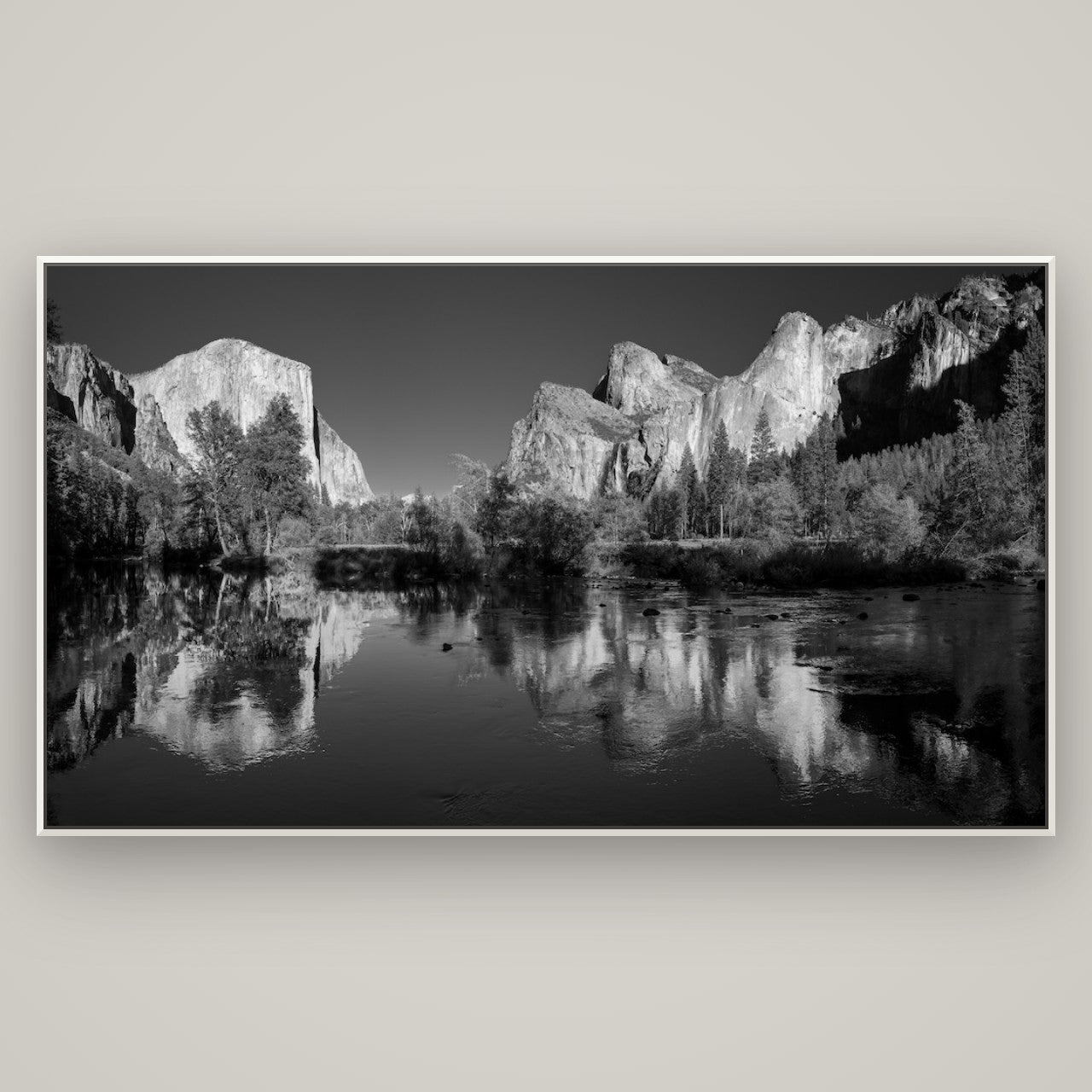 Yosemite Calm Reflection, Valley View — Basel White, 196×110 cm. New Zealand fine art wall art by Stephen Milner.