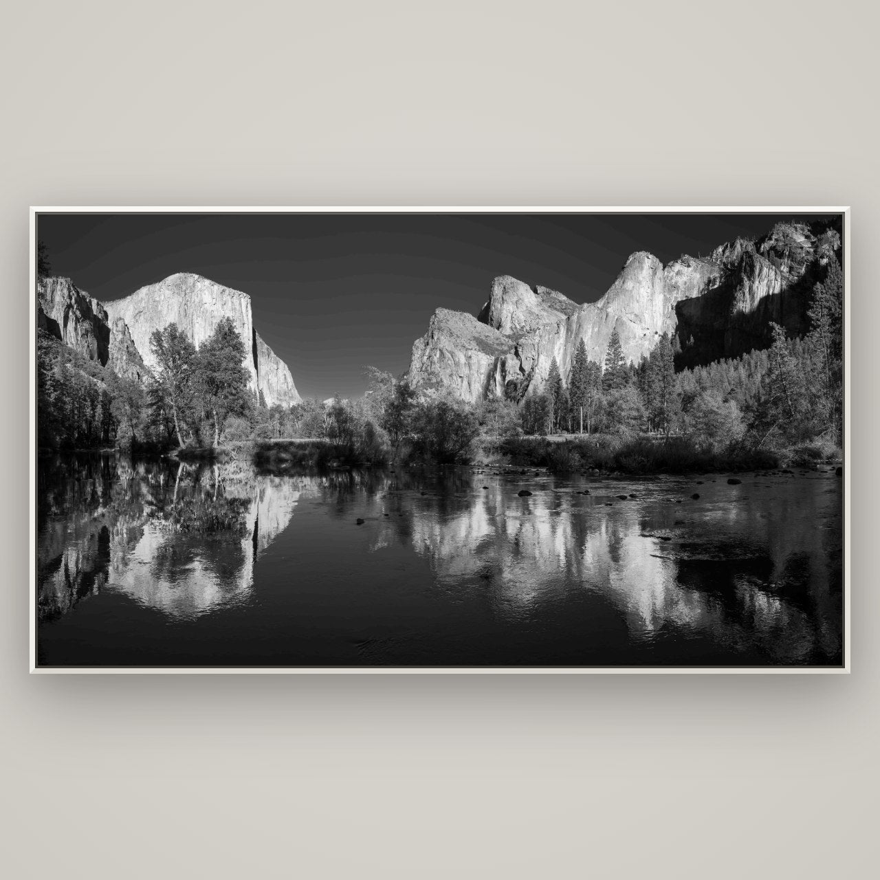 Yosemite Calm Reflection, Valley View — Basel White, 196×110 cm. New Zealand fine art wall art by Stephen Milner.