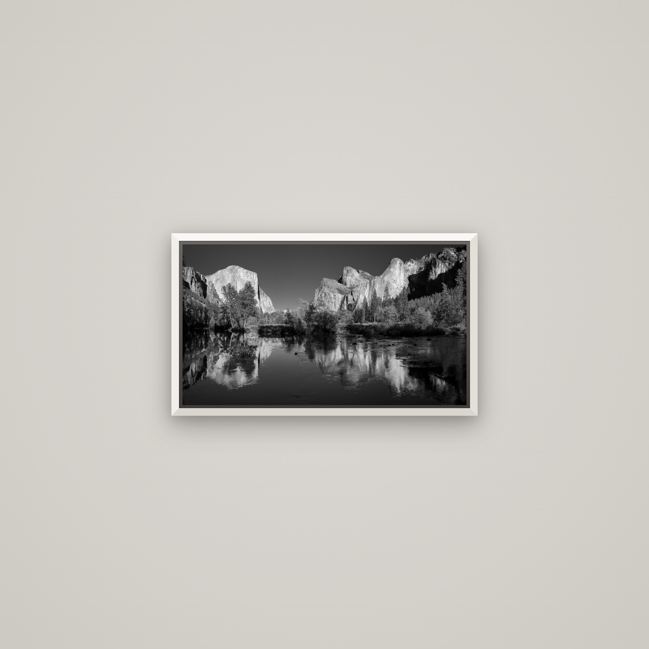 Yosemite Calm Reflection, Valley View — Basel White, 53×30 cm. New Zealand fine art wall art by Stephen Milner.