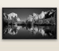 Yosemite Calm Reflection, Valley View — black float frame canvas, 200 × 130 cm. New Zealand fine art landscape wall art by Stephen Milner.
