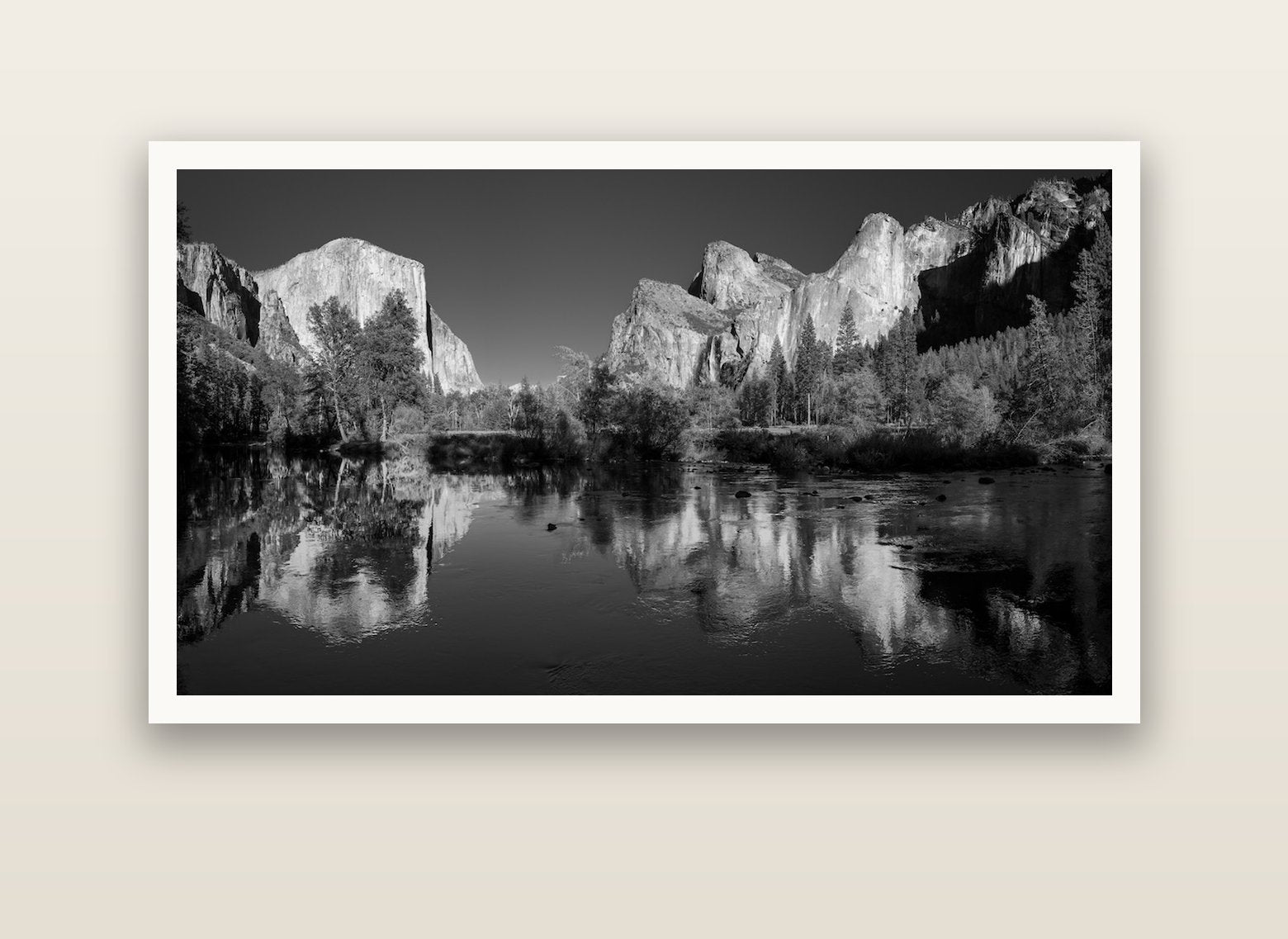 Yosemite Calm Reflection, Valley View — Hahnemühle fine art print, 150 × 75 cm. New Zealand fine art landscape photography by Stephen Milner.