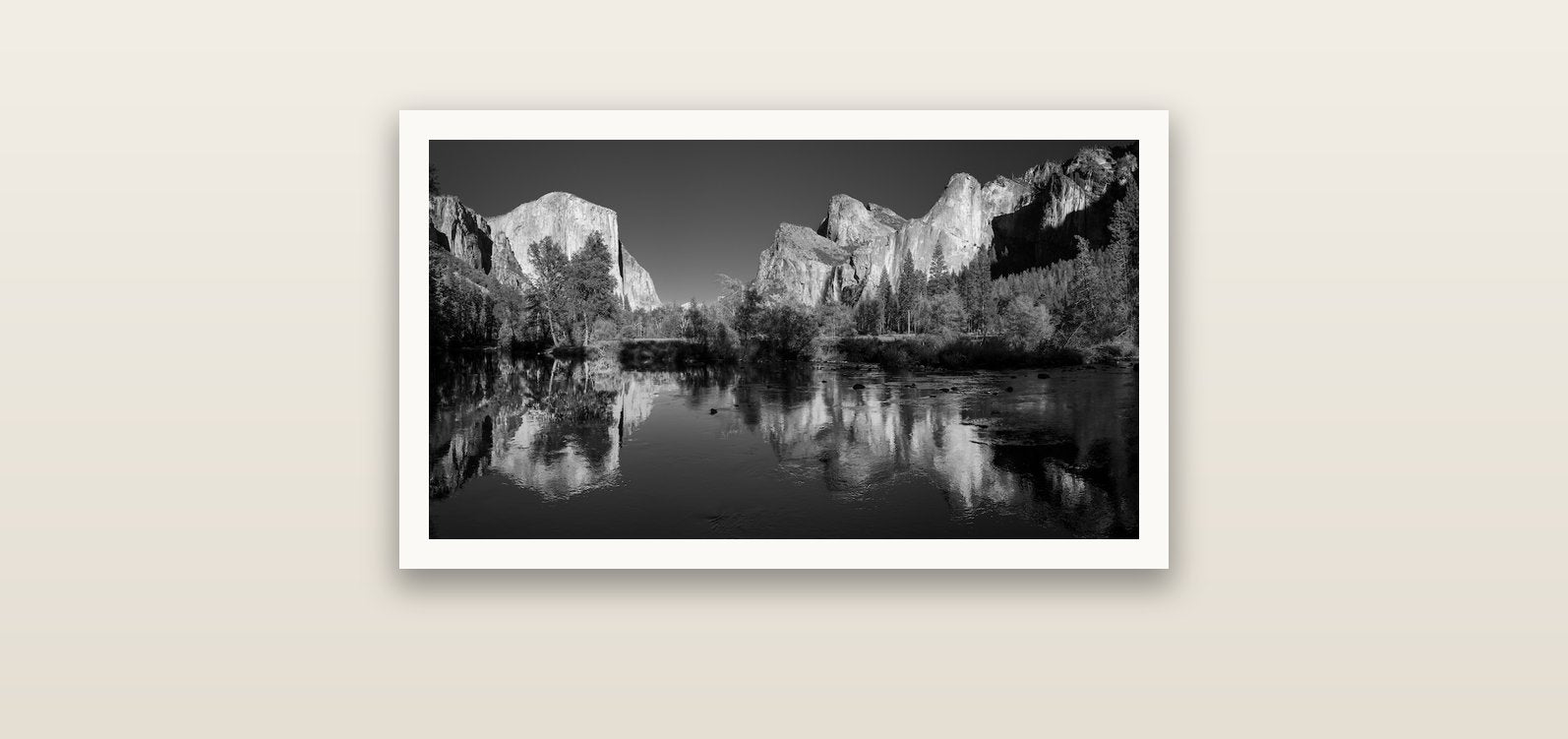Yosemite Calm Reflection, Valley View — Hahnemühle fine art print, 61 × 36 cm. New Zealand fine art landscape photography by Stephen Milner.