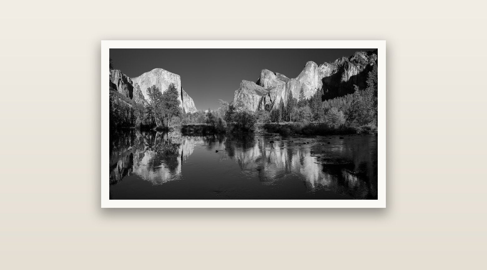 Yosemite Calm Reflection, Valley View — Hahnemühle fine art print, 91 × 51 cm. New Zealand fine art landscape photography by Stephen Milner.