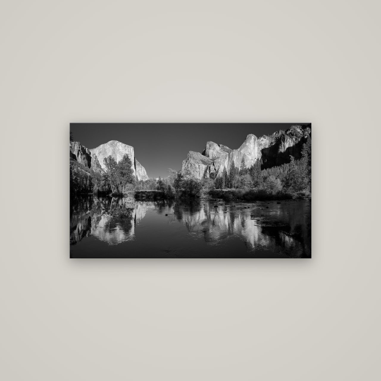Yosemite Calm Reflection, Valley View — No frame, 107×60 cm. New Zealand fine art wall art by Stephen Milner.