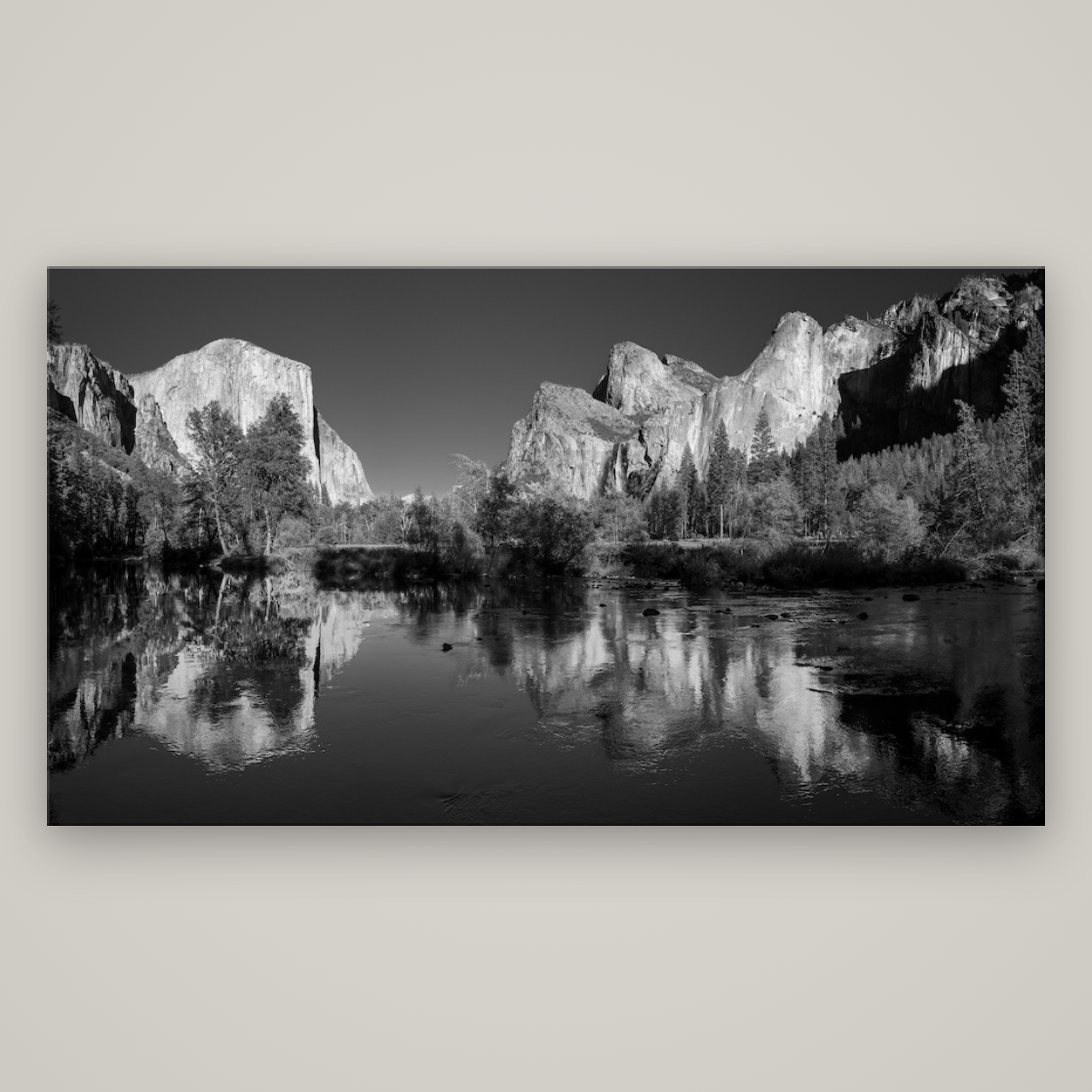 Yosemite Calm Reflection, Valley View — No frame, 196×110 cm. New Zealand fine art wall art by Stephen Milner.