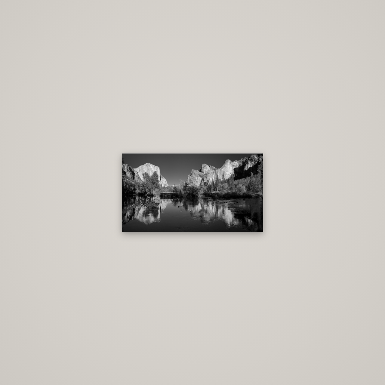 Yosemite Calm Reflection, Valley View — No frame, 36×20 cm. New Zealand fine art wall art by Stephen Milner.