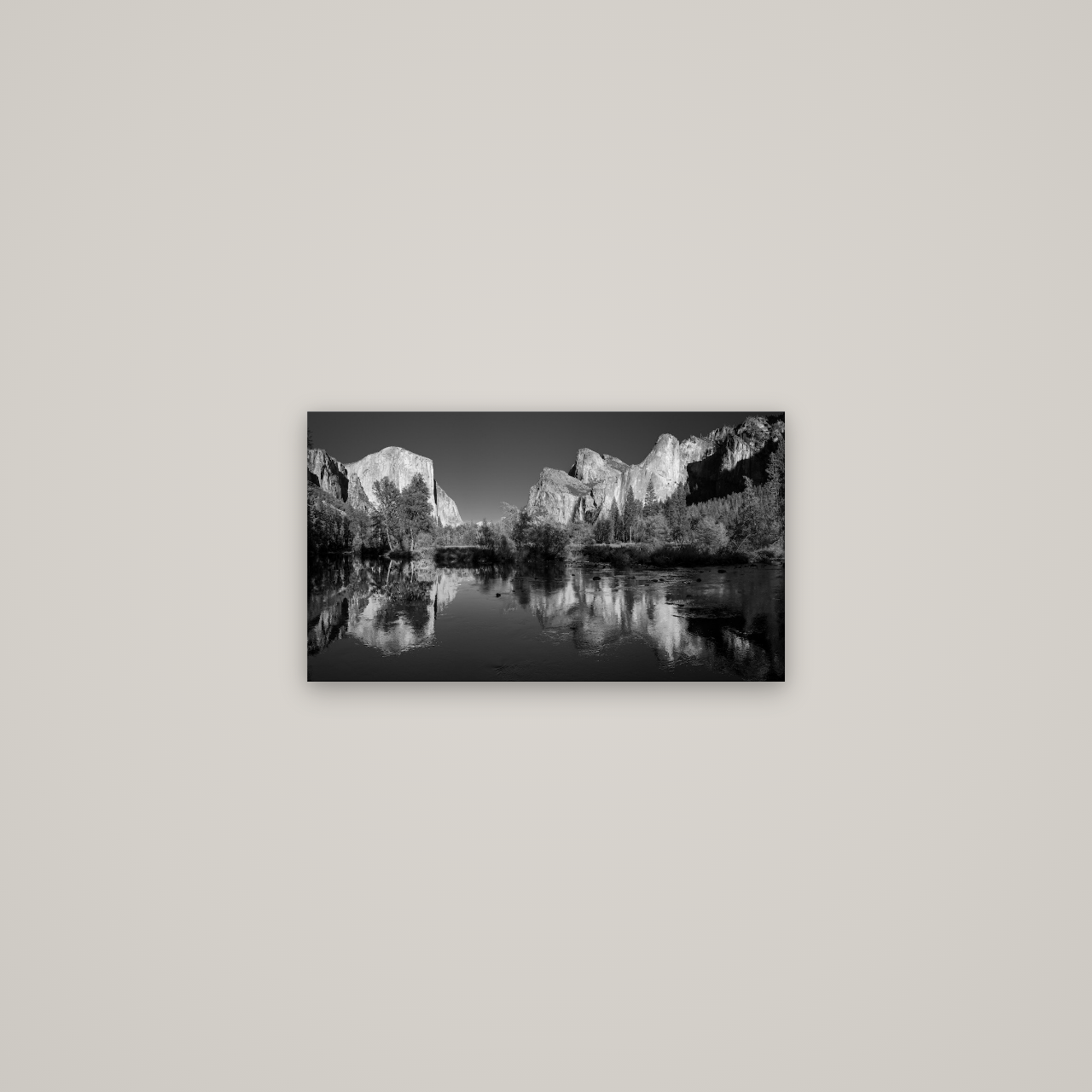 Yosemite Calm Reflection, Valley View — No frame, 53×30 cm. New Zealand fine art wall art by Stephen Milner.