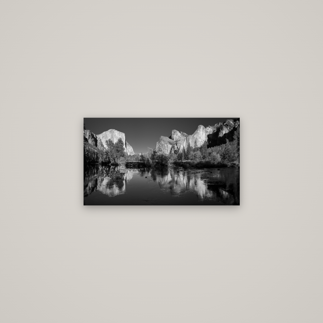 Yosemite Calm Reflection, Valley View — No frame, 64×36 cm. New Zealand fine art wall art by Stephen Milner.