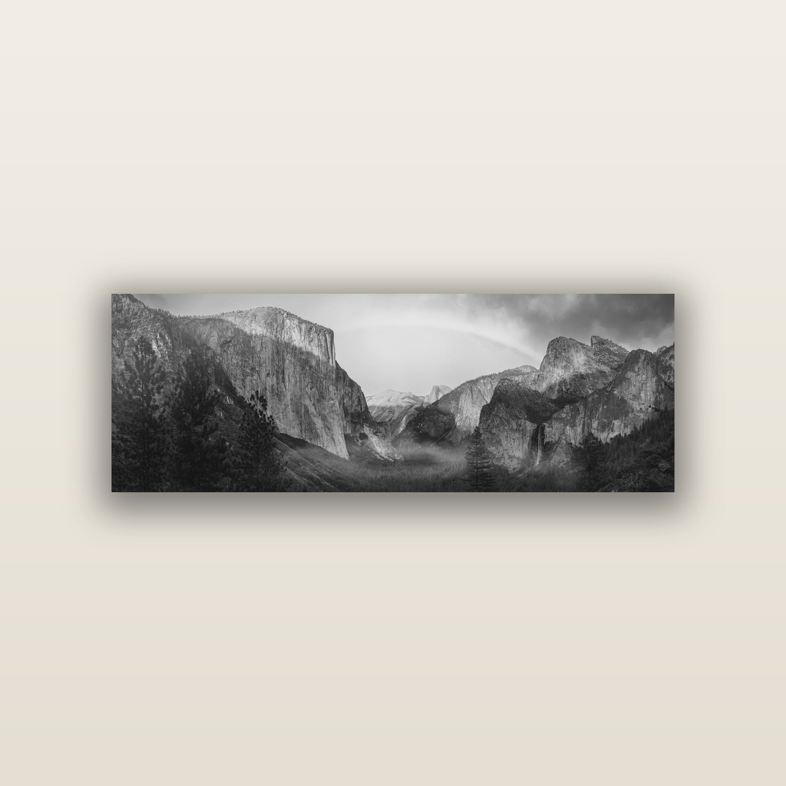 Yosemite's Embrace, Tunnel View at Sunset — acrylic panel print, small 76 × 25 cm. New Zealand fine art landscape wall art by Stephen Milner.