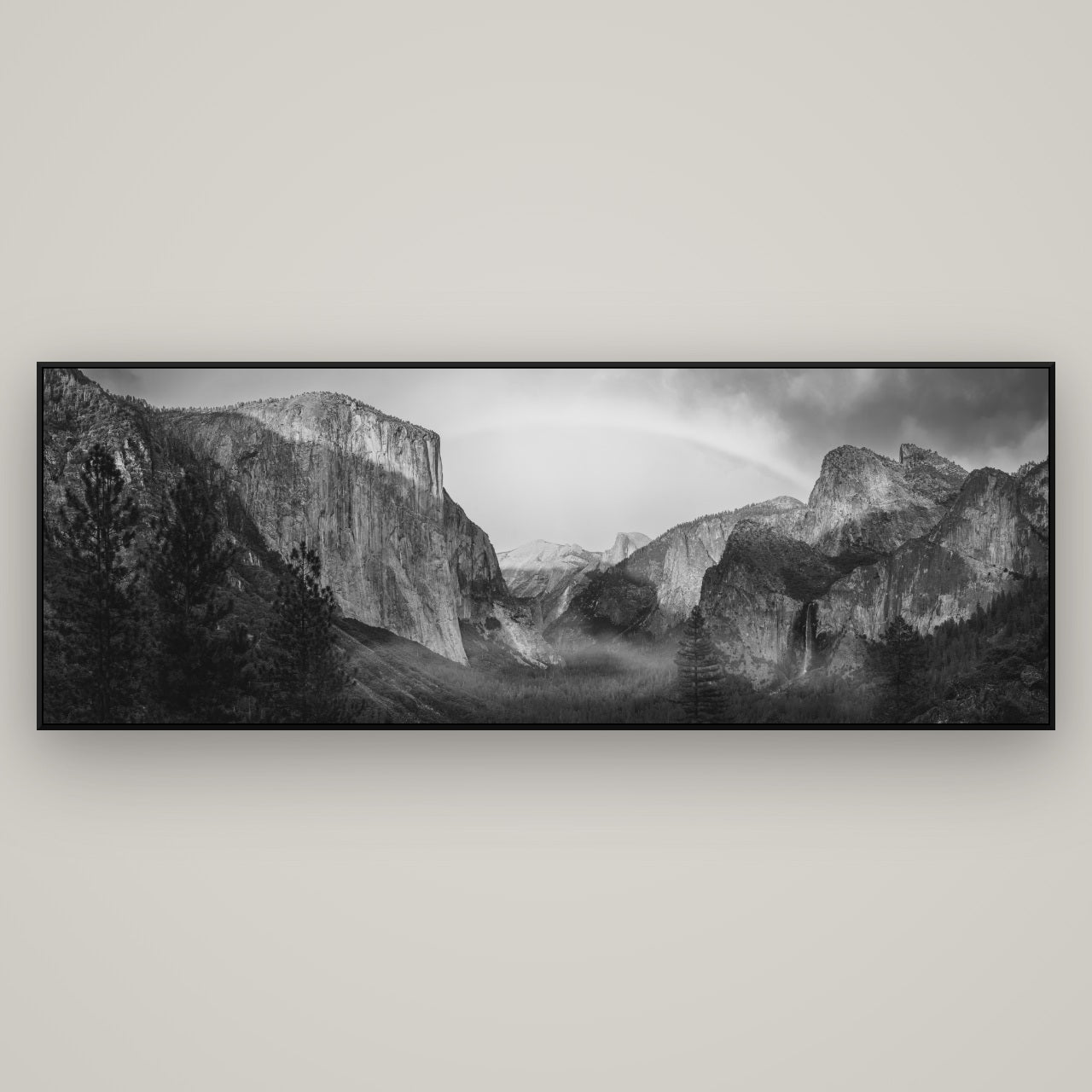 Yosemite's Embrace, Tunnel View at Sunset — ArtBox Black, 198×70 cm. New Zealand fine art wall art by Stephen Milner.