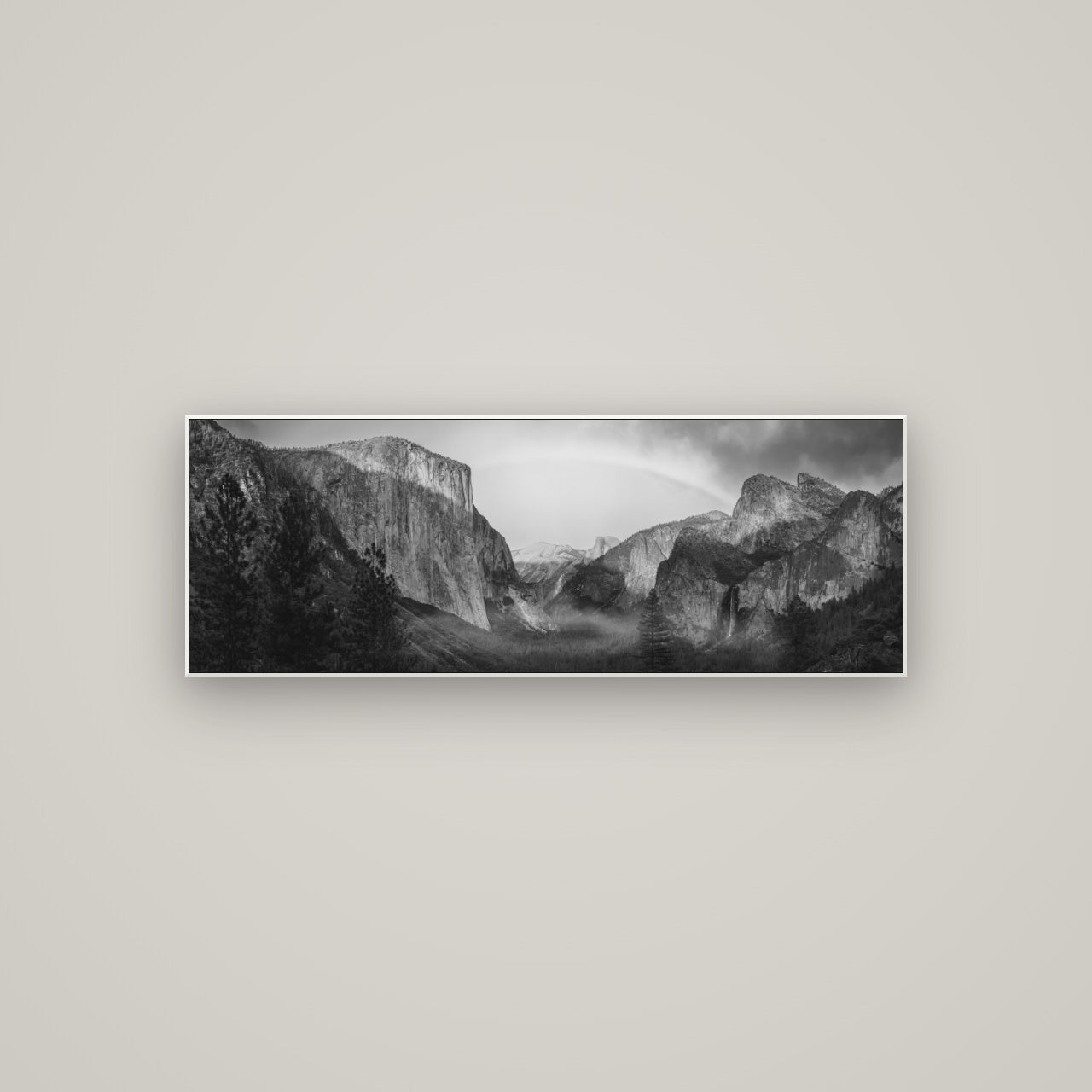 Yosemite's Embrace, Tunnel View at Sunset — ArtBox White, 113×40 cm. New Zealand fine art wall art by Stephen Milner.