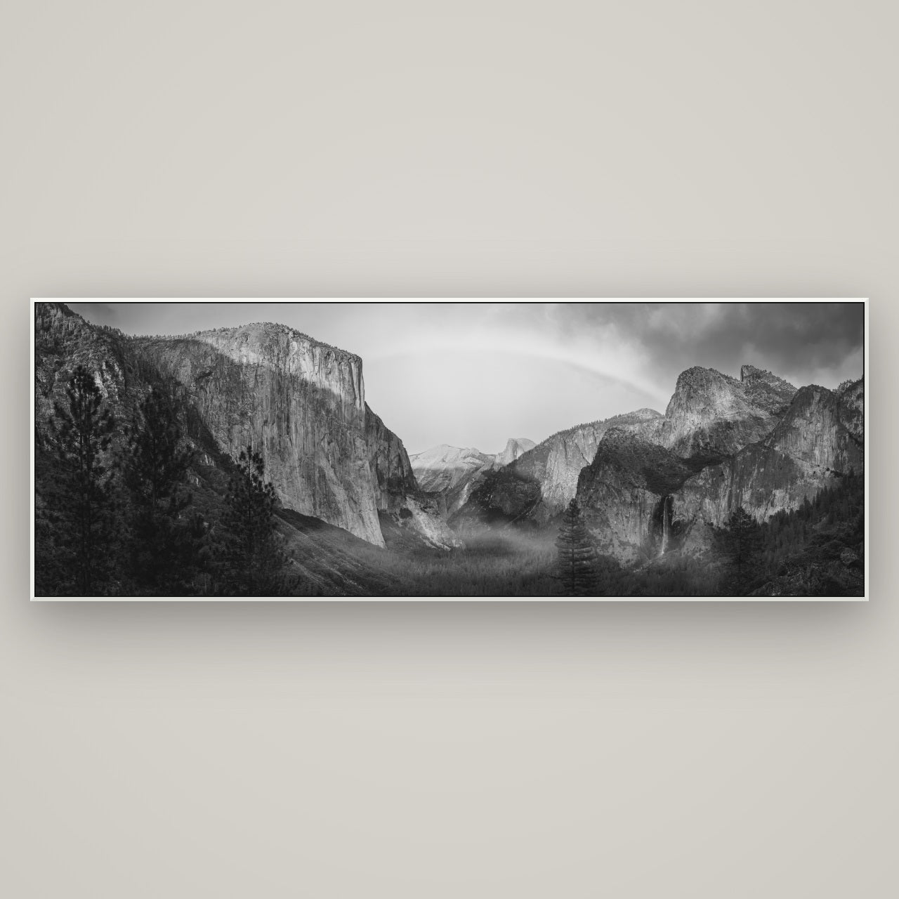 Yosemite's Embrace, Tunnel View at Sunset — ArtBox White, 198×70 cm. New Zealand fine art wall art by Stephen Milner.