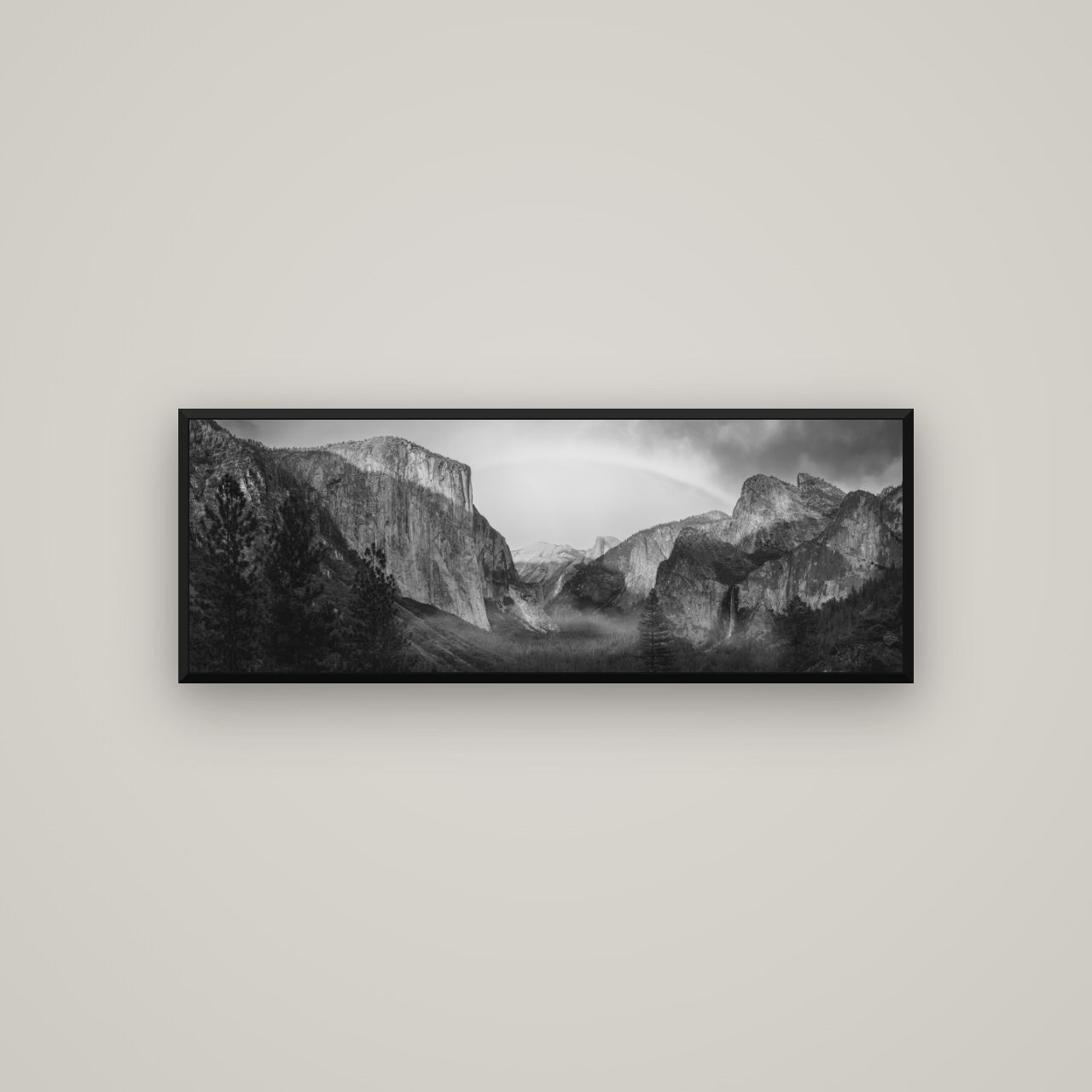 Yosemite's Embrace, Tunnel View at Sunset — Basel Black, 113×40 cm. New Zealand fine art wall art by Stephen Milner.