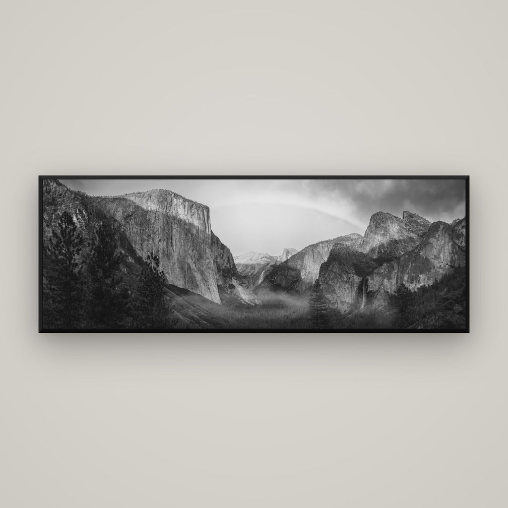 Yosemite's Embrace, Tunnel View at Sunset — Basel Black Matte, 170×60 cm. New Zealand fine art wall art by Stephen Milner.