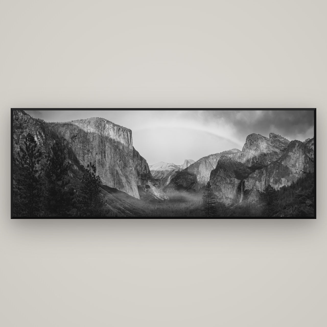 Yosemite's Embrace, Tunnel View at Sunset — Basel Black, 198×70 cm. New Zealand fine art wall art by Stephen Milner.