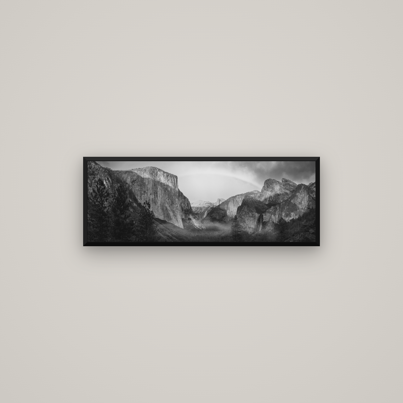 Yosemite's Embrace, Tunnel View at Sunset — Basel Black Matte, 85×30 cm. New Zealand fine art wall art by Stephen Milner.