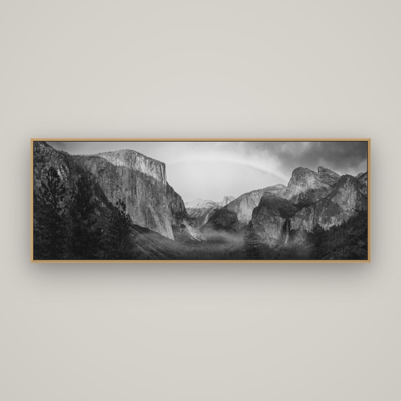 Yosemite's Embrace, Tunnel View at Sunset, Basel Natural Oak, 170×60 cm. New Zealand fine art wall art by Stephen Milner.