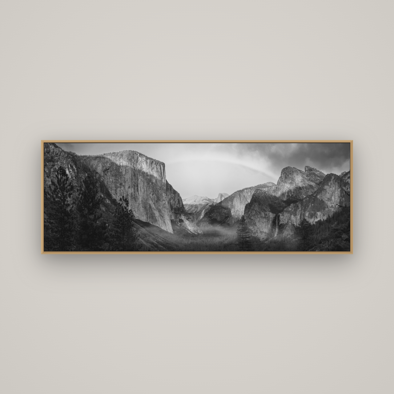 Yosemite's Embrace, Tunnel View at Sunset, Basel Natural Oak, 170×60 cm. New Zealand fine art wall art by Stephen Milner.