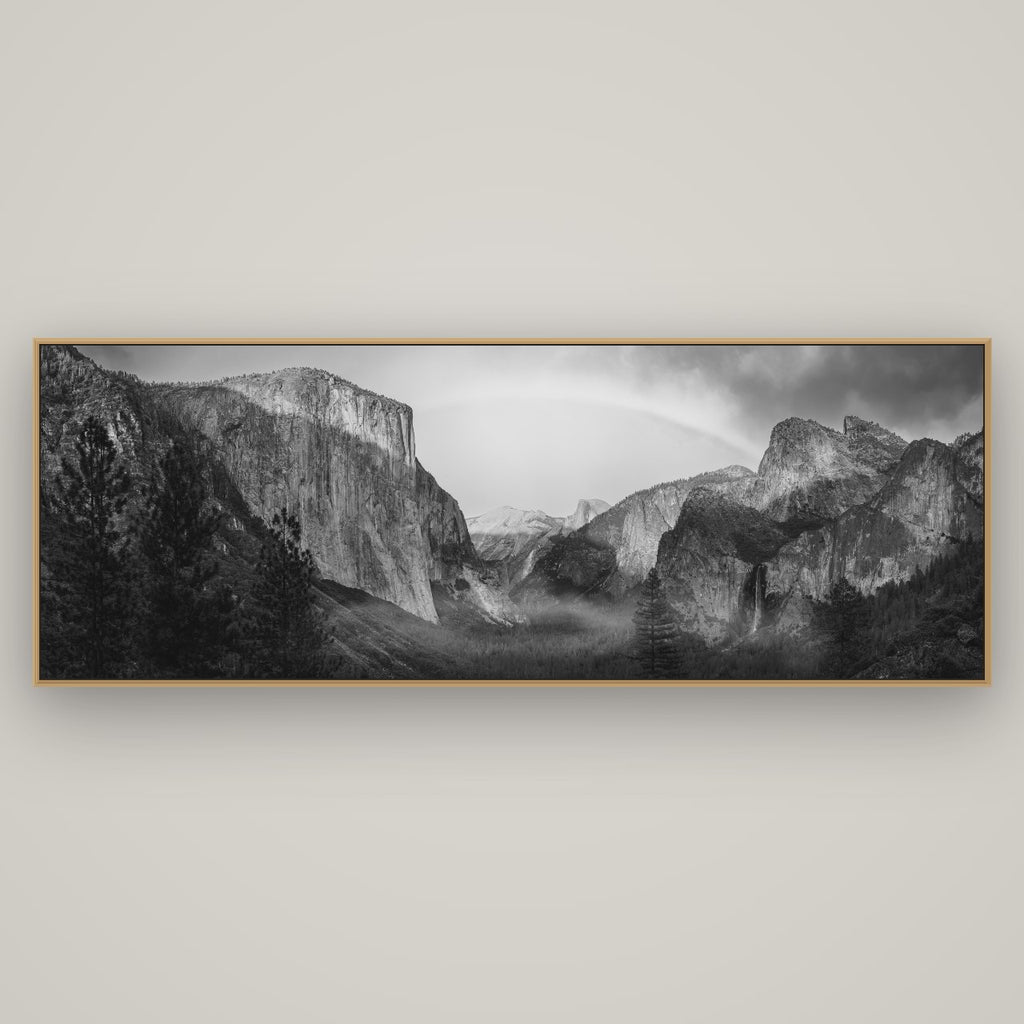 Yosemite's Embrace, Tunnel View at Sunset, Basel Natural Oak, 198×70 cm. New Zealand fine art wall art by Stephen Milner.
