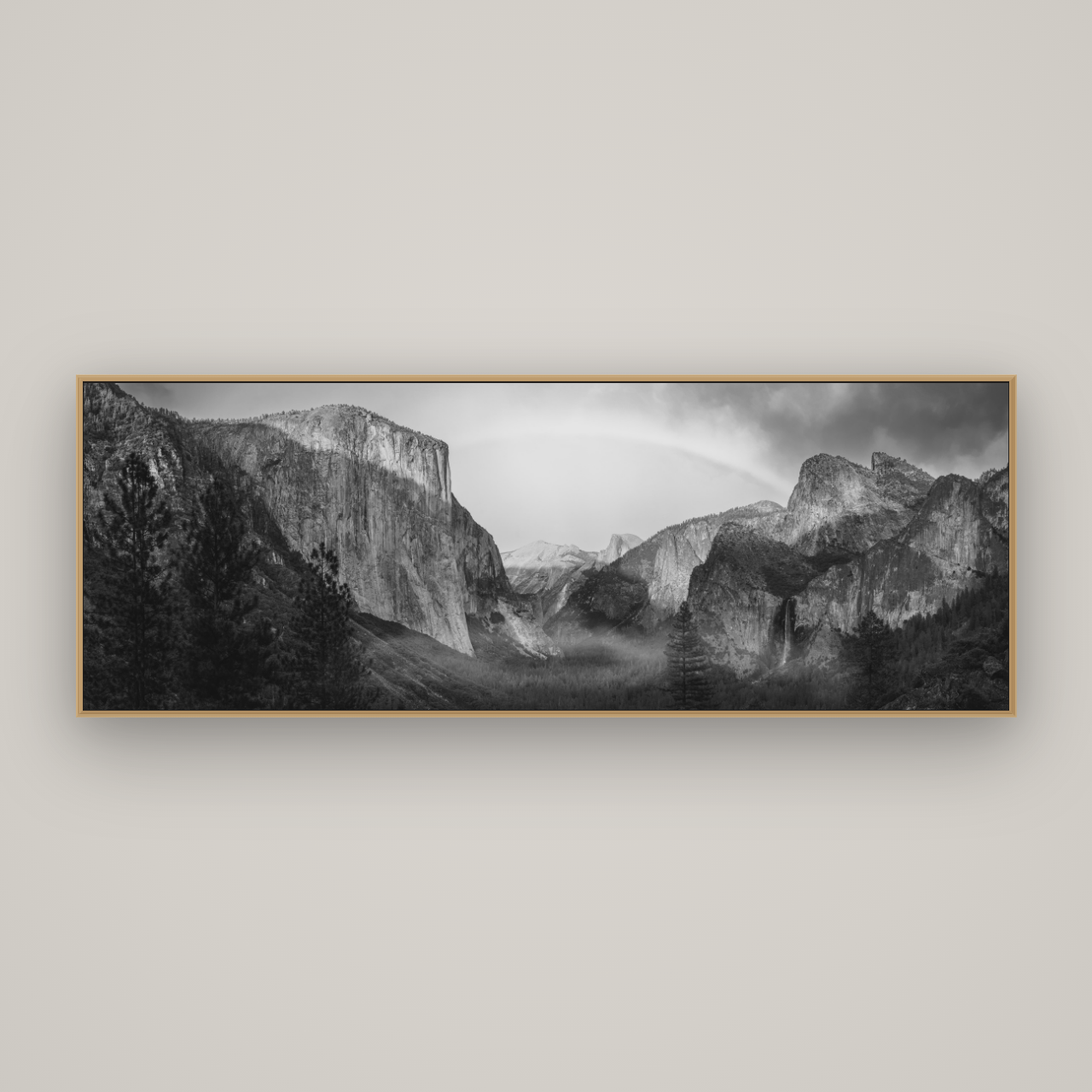 Yosemite's Embrace, Tunnel View at Sunset, Basel Natural Oak, 198×70 cm. New Zealand fine art wall art by Stephen Milner.