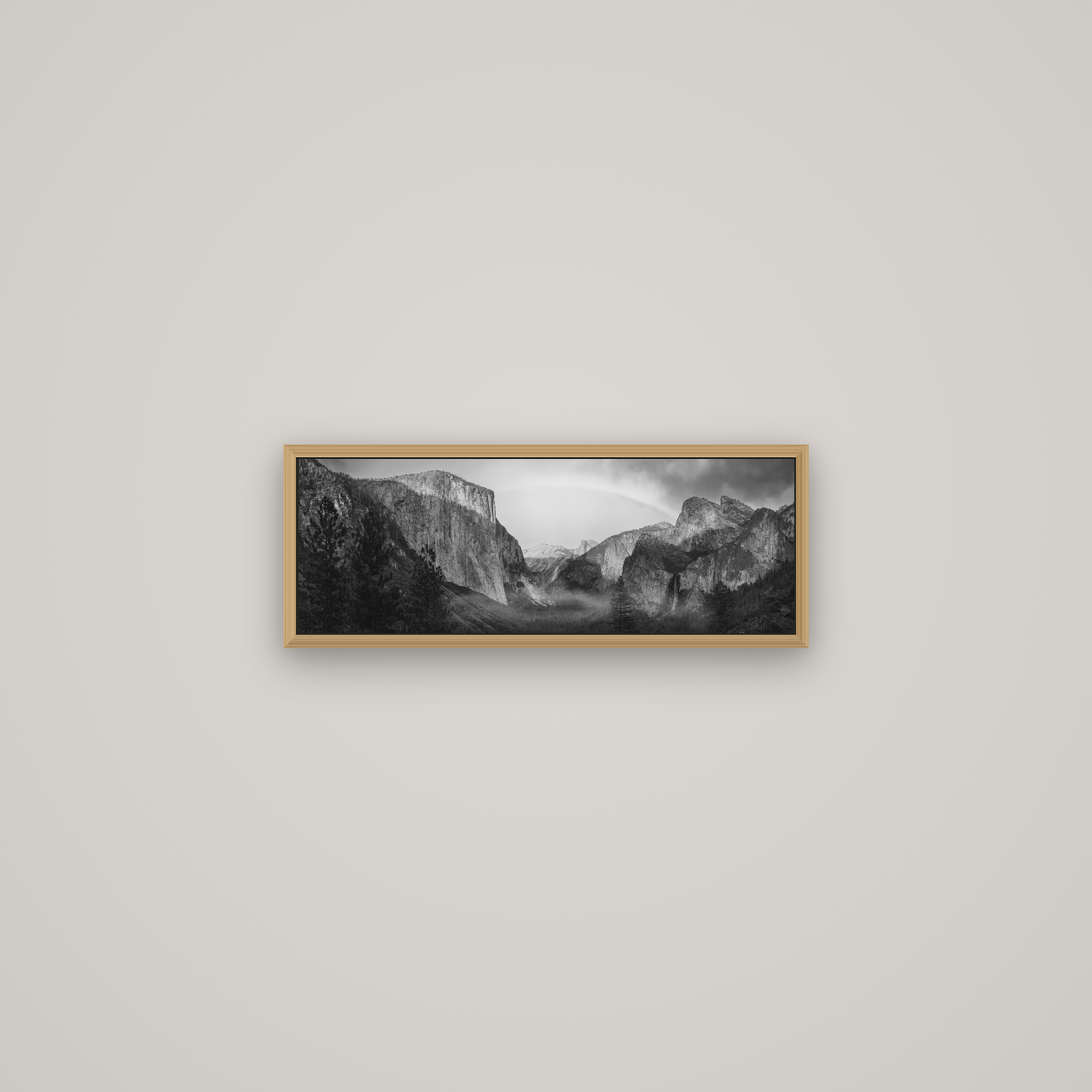 Yosemite's Embrace, Tunnel View at Sunset, Basel Natural Oak, 57×20 cm. New Zealand fine art wall art by Stephen Milner.