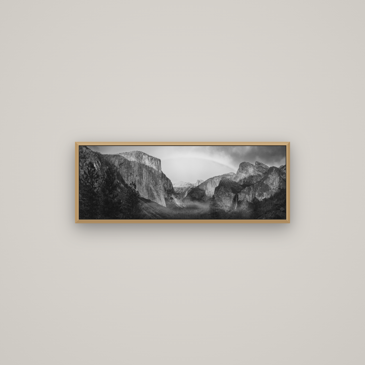 Yosemite's Embrace, Tunnel View at Sunset, Basel Natural Oak, 85×30 cm. New Zealand fine art wall art by Stephen Milner.