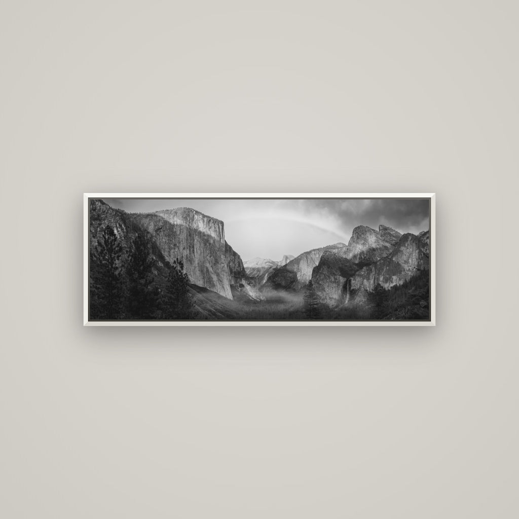 Yosemite's Embrace, Tunnel View at Sunset — Basel White, 113×40 cm. New Zealand fine art wall art by Stephen Milner.