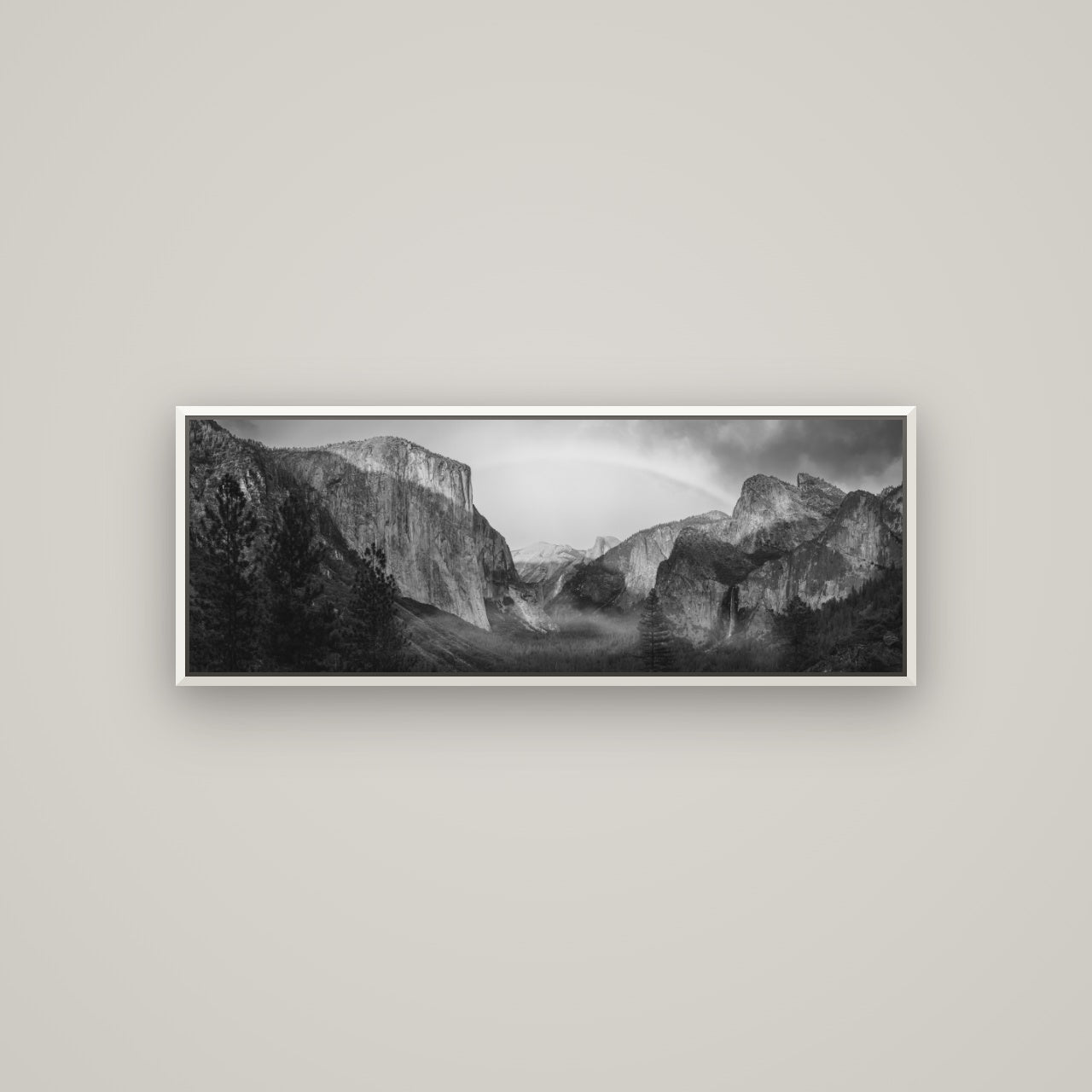 Yosemite's Embrace, Tunnel View at Sunset — Basel White, 113×40 cm. New Zealand fine art wall art by Stephen Milner.