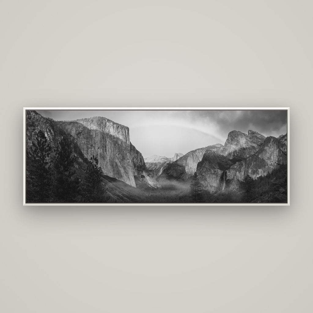 Yosemite's Embrace, Tunnel View at Sunset — Basel White, 170×60 cm. New Zealand fine art wall art by Stephen Milner.