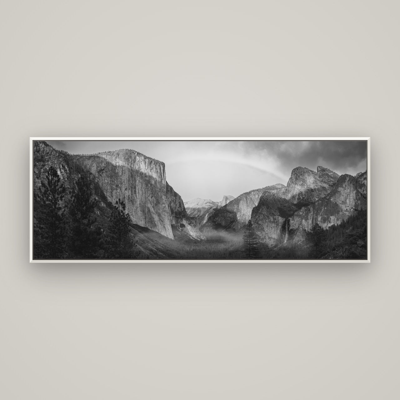 Yosemite's Embrace, Tunnel View at Sunset — Basel White, 170×60 cm. New Zealand fine art wall art by Stephen Milner.