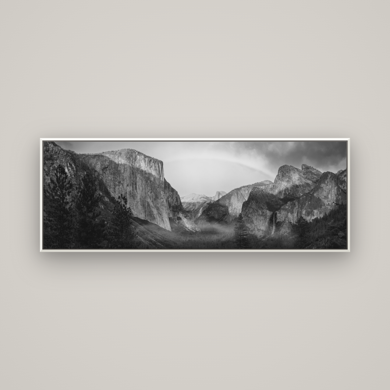 Yosemite's Embrace, Tunnel View at Sunset — Basel White, 170×60 cm. New Zealand fine art wall art by Stephen Milner.