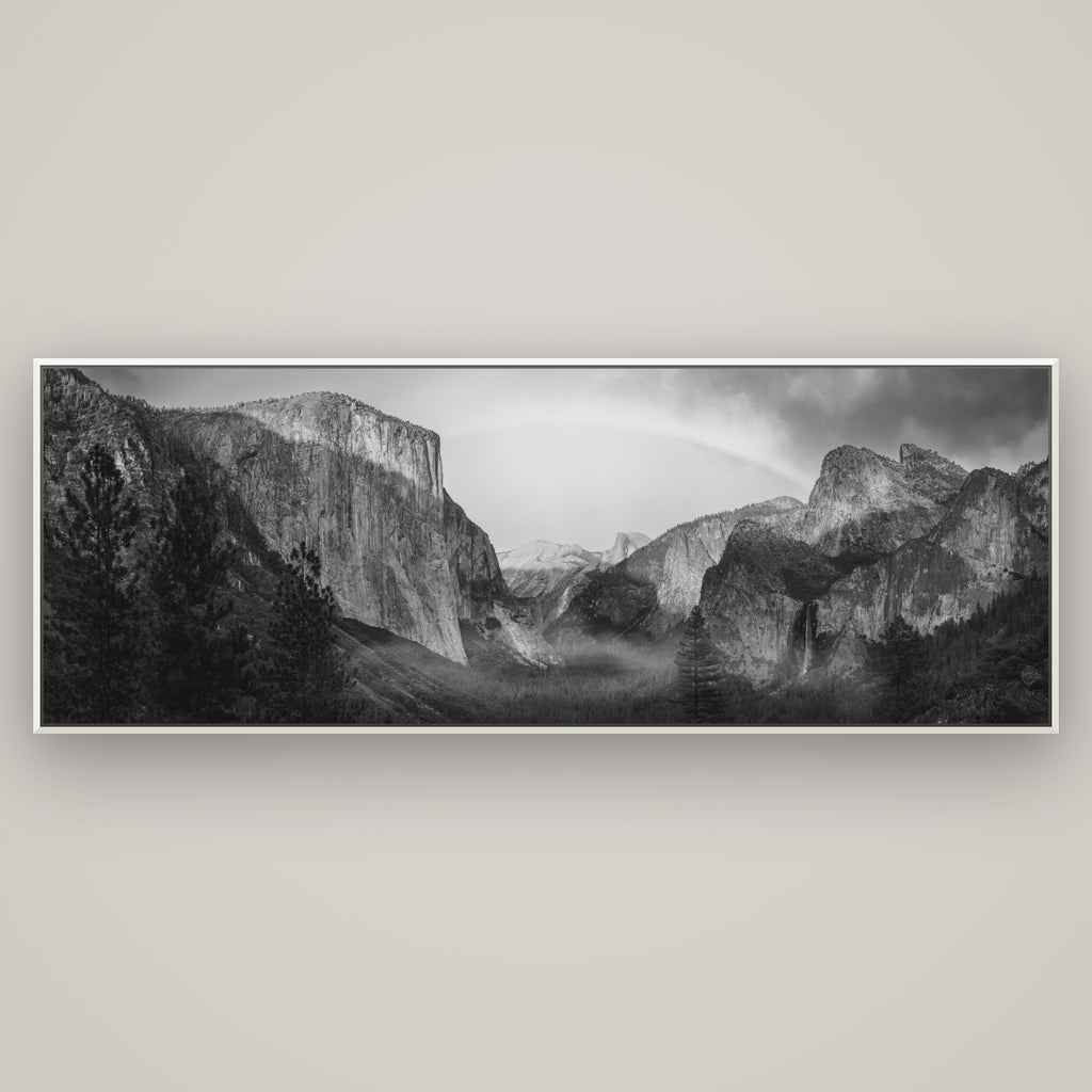 Yosemite's Embrace, Tunnel View at Sunset — Basel White, 198×70 cm. New Zealand fine art wall art by Stephen Milner.