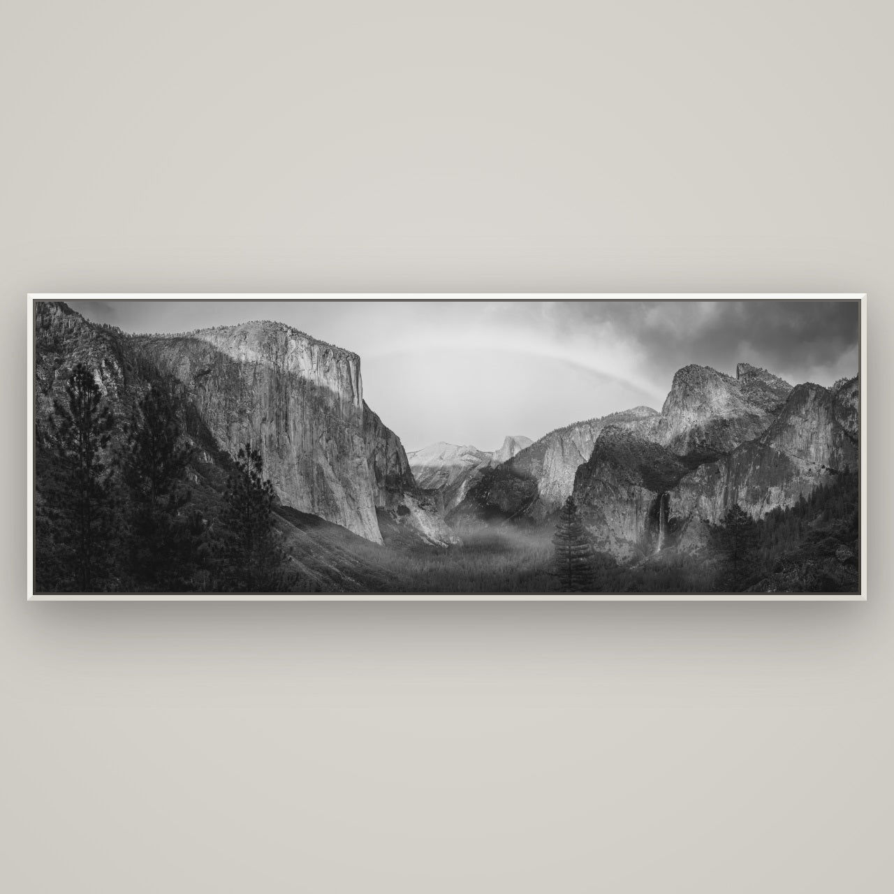 Yosemite's Embrace, Tunnel View at Sunset — Basel White, 198×70 cm. New Zealand fine art wall art by Stephen Milner.