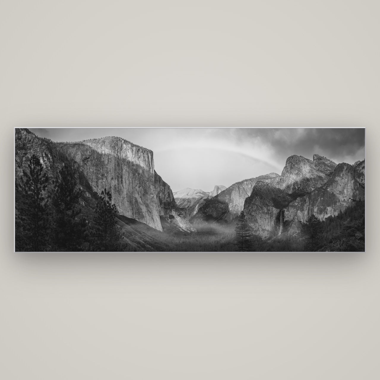 Yosemite's Embrace, Tunnel View at Sunset — Slimline Silver, 198×70 cm. New Zealand fine art wall art by Stephen Milner.