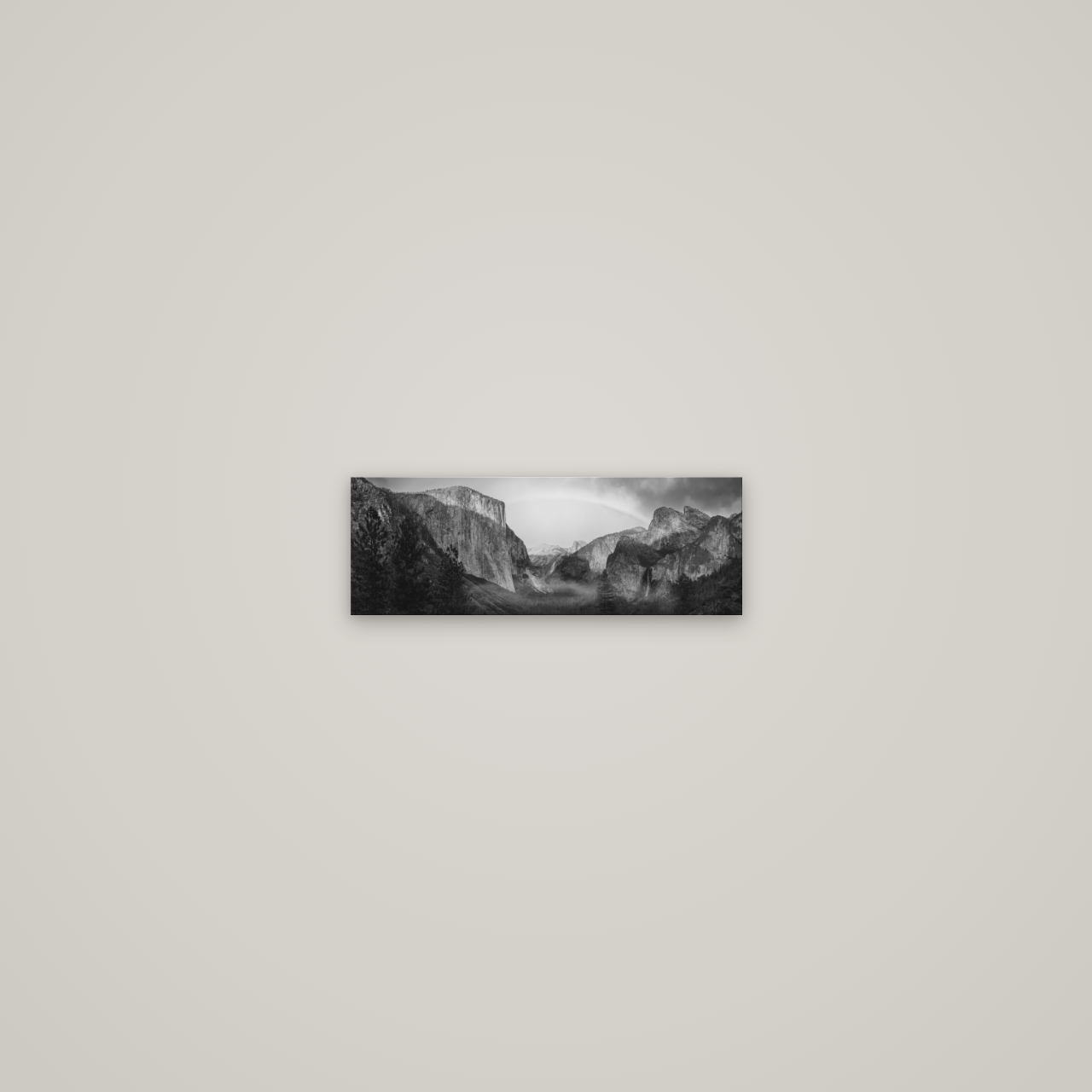Yosemite's Embrace, Tunnel View at Sunset — No frame, 34×12 cm. New Zealand fine art wall art by Stephen Milner.
