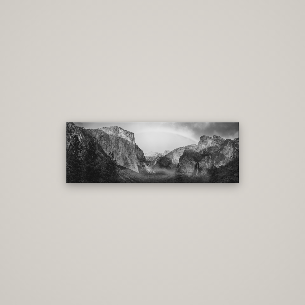 Yosemite's Embrace, Tunnel View at Sunset — No frame, 85×30 cm. New Zealand fine art wall art by Stephen Milner.