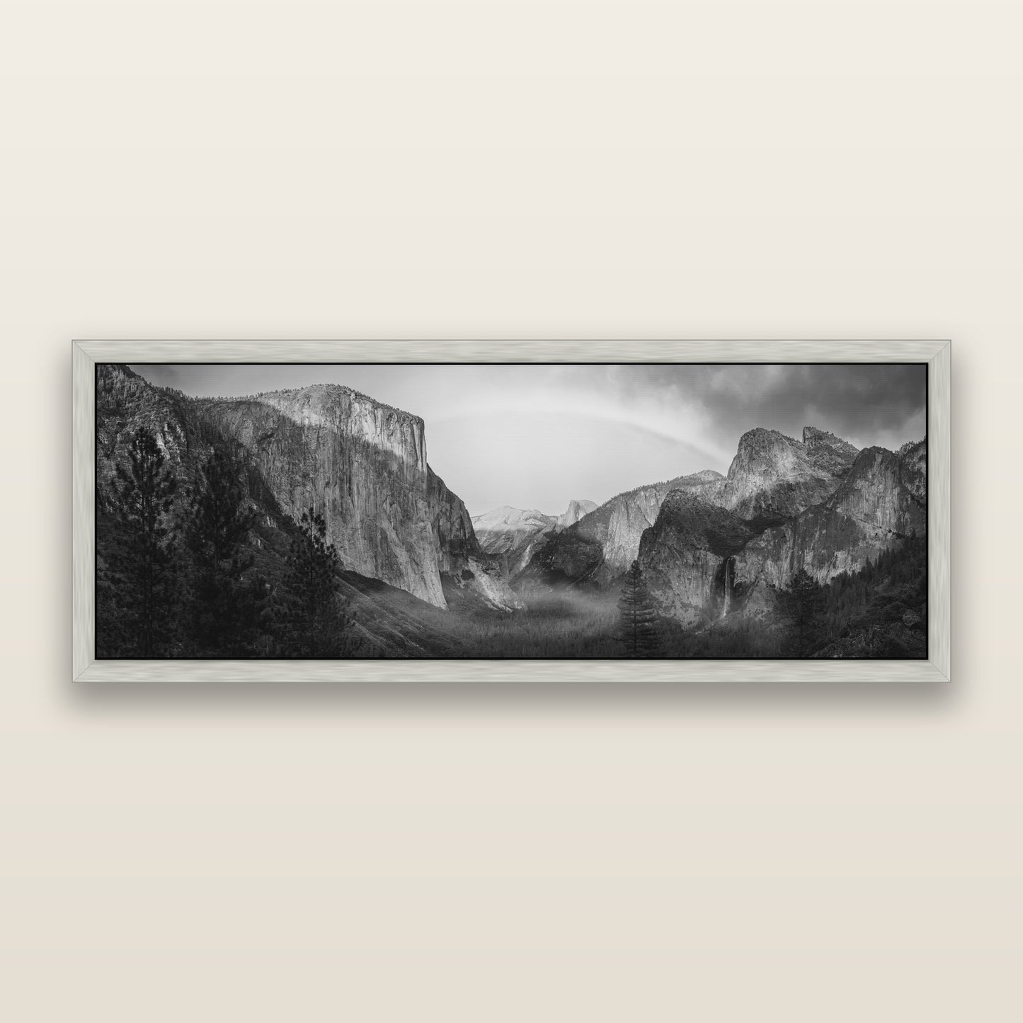 Yosemite's Embrace, Tunnel View at Sunset, black and white framed metallic canvas print, Antique Silver frame. New Zealand fine art wall art by Stephen Milner.