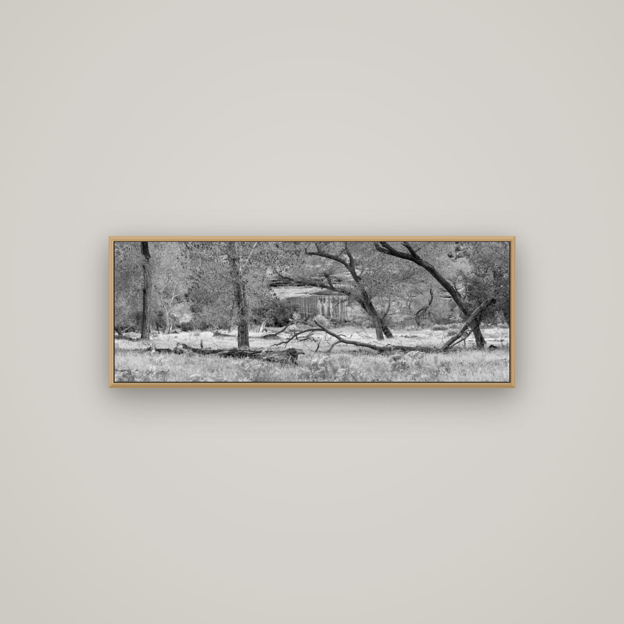 Zion's Canyon Symphony, Nature's Three Figures, Basel Natural Oak, 113×40 cm. New Zealand fine art wall art by Stephen Milner.
