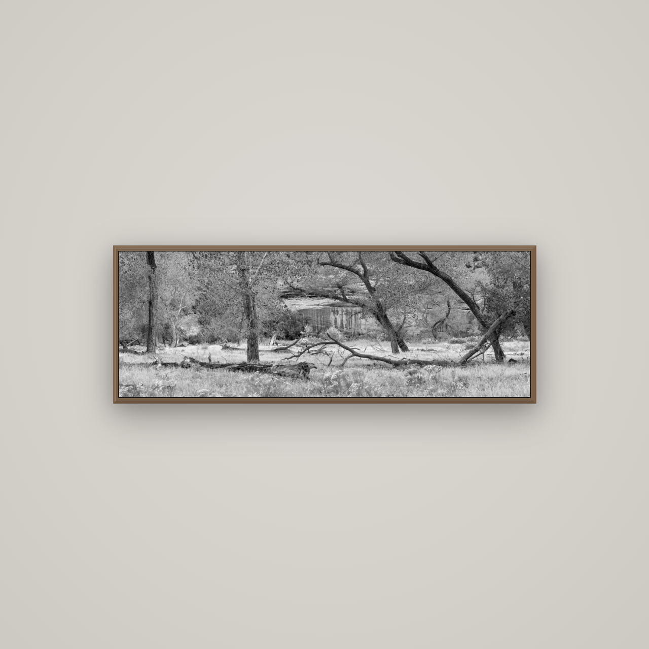 Zion's Canyon Symphony, Nature's Three Figures, Basel Walnut, 113×40 cm. New Zealand fine art wall art by Stephen Milner.