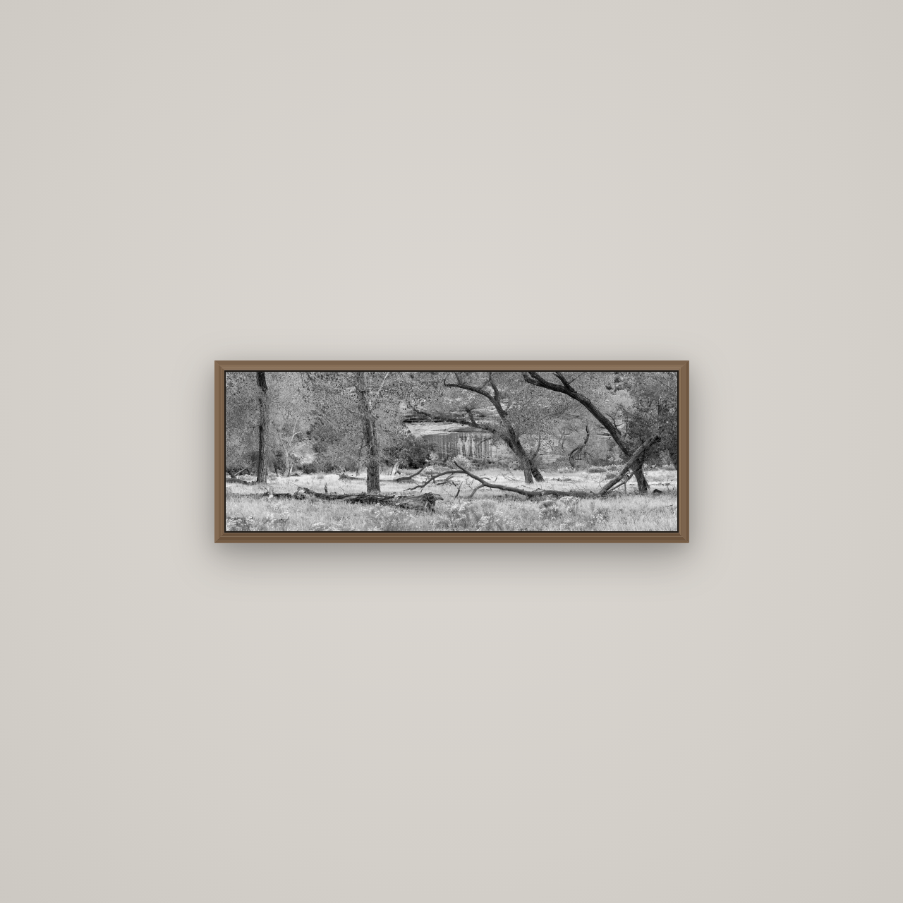 Zion's Canyon Symphony, Nature's Three Figures, Basel Walnut, 68×24 cm. New Zealand fine art wall art by Stephen Milner.